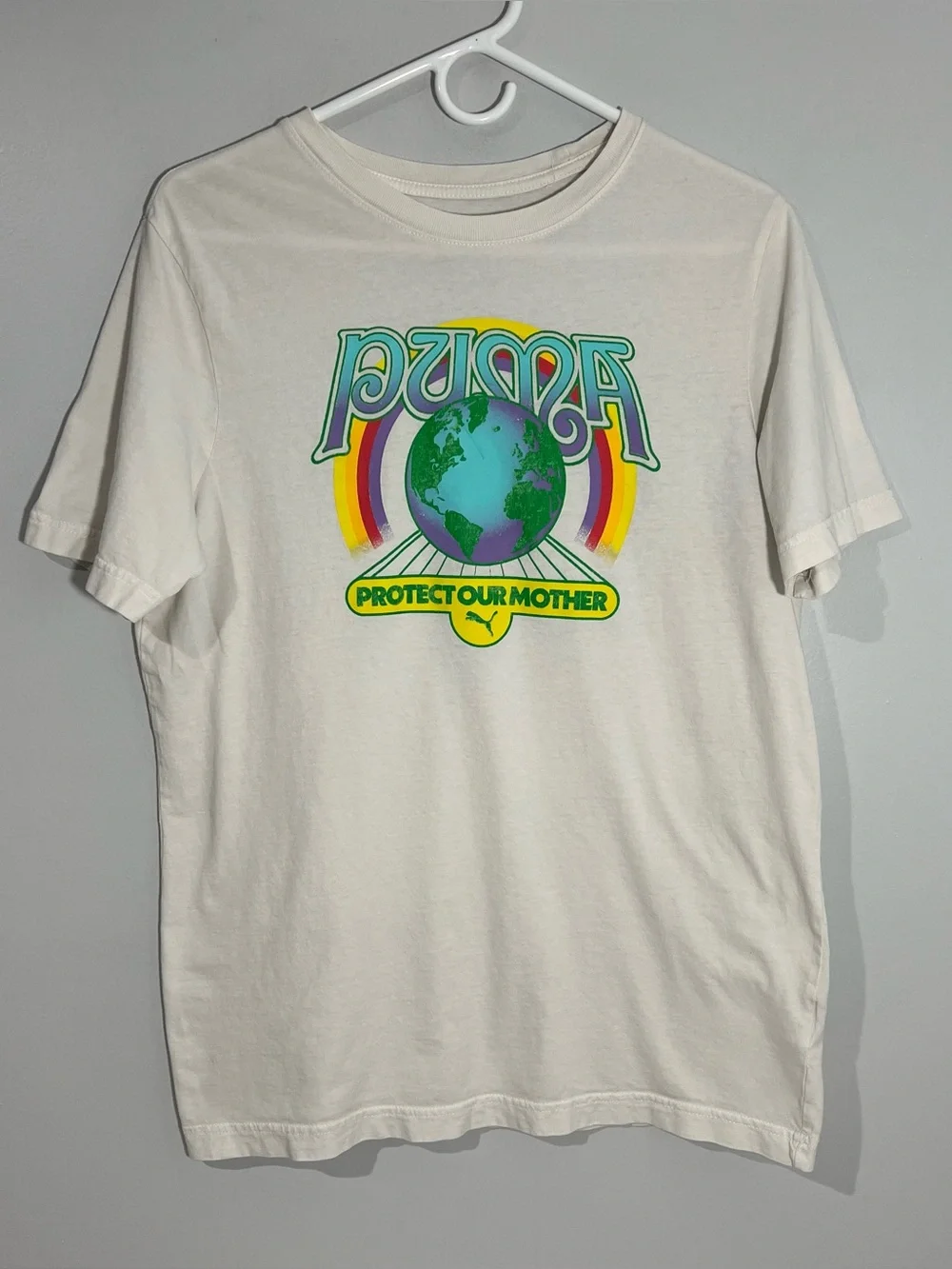 Puma Protect Our Mother Earth White Multi Color Short Sleeve T-Shirt Mens Medium